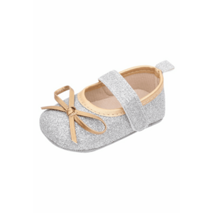 Pantofi Cu Fundita Aurie - Elegant - Piele ecologica - Fete - Velcro - Argintiu imagine