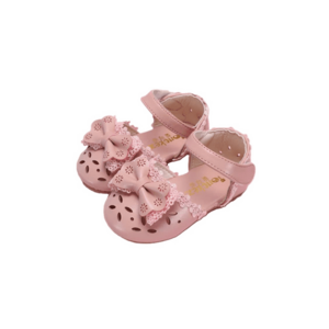 Pantofi Cu Fundita Si Danteluta - Velcro - Casual - Piele ecologica - Fete - Roz Pudrat imagine