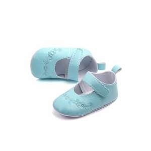 Pantofi Cu Broderii Florale - Casual - Piele ecologica - Fete - Velcro - Albastru Deschis imagine