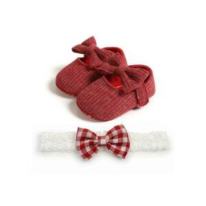 Set Pantofi Si Bentita Casual - Textil - Fete - Velcro - Visiniu imagine