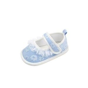 Pantofi Cu Flori Brodate - Textil - Fete - Velcro - Albastru Deschis imagine
