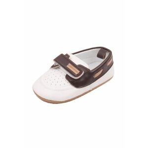 Pantofi Tip Mocasini - Pentru Baietei - Elegant - Piele ecologica - Velcro - Alb - Maro imagine