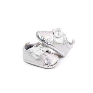 Pantofi Cu Imprimeu Si Fundita - Casual - Piele ecologica - Fete - Velcro - Argintiu imagine