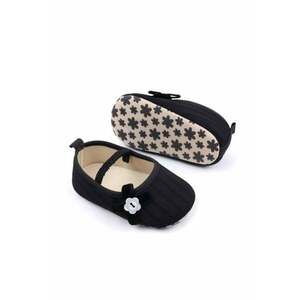 Pantofi Cu Floricica Alba Decorativa - Casual - Textil - Fete - Banda elastica - Negru imagine