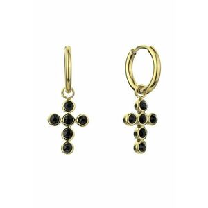 Cercei drop placati cu aur de 18K si talisman in forma de cruce - Auriu/Negru imagine