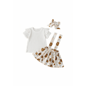 Set Sarafan Cu Bluzita Alba Si Bentita Asortata Model Flowers - Fete - Maneca scurta - Multicolor imagine