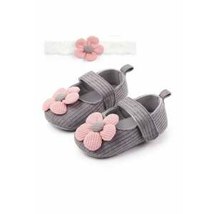 Set Pantofi Si Bentita Casual - Textil - Fete - Velcro - Gri - Roz imagine