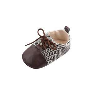 Pantofi Model Zig Zag - Elegant - Piele ecologica - Textil - Baieti - Siret - Maro - Alb imagine