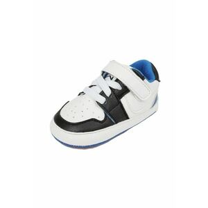 Pantofi Sport Model Smart - Piele ecologica - Baieti - Siret - Velcro - Alb/Negru/Albastru imagine