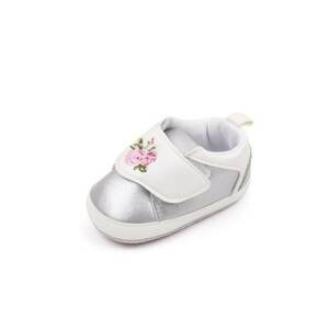 Pantofi Model Roses - Piele ecologica - Fete - Velcro - Alb/Argintiu imagine