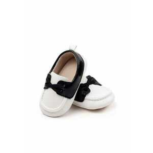 Pantofi tip mocasini Model AL 18870 - Pentru bebelusi - Piele ecologica - Baieti - Alb cu negru - Alb/Negru imagine