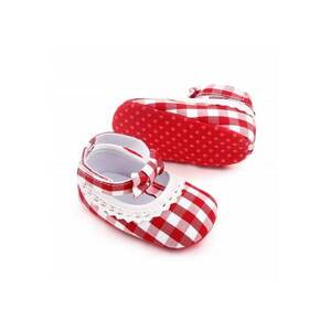 Pantofi Model AL 15251 in carouri - Textil - 6-9 luni - Rosu cu alb - imagine