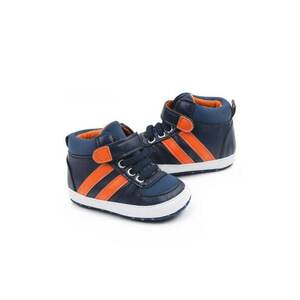 Pantofi sport Model AL 19525 cu dungi portocalii - Piele ecologica - Baieti - 3-6 luni - Bleumarin - imagine
