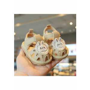 Sandale Cu Piuitoare - Model Bunny - Piele Ecologica - Velcro - Fete - Crem imagine