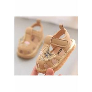 Sandale Cu Piuitoare - Model Fluturas - Piele Ecologica - Velcro - Crem imagine