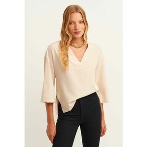 Bluza lejera din amestec de lyocell cu maneci 3/4 - Crem imagine