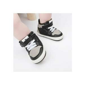Pantofi sport inalti Model AL 19105 - Pentru bebelusi - Piele ecologica - Baieti - Negru cu gri - Multicolor imagine