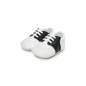 Pantofi Elegant - Piele ecologica - Baieti - Siret - Alb - Negru - 9-12 luni - imagine