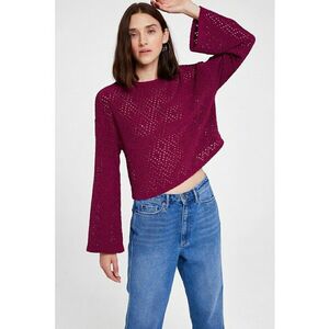 Pulover cu perforatii si maneci evazate - Violet pruna imagine