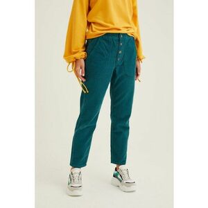 Pantaloni crop din reiat cu nasturi - Albastru petrol imagine