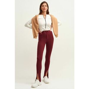 Pantaloni cu talie inalta si slit frontal - Visiniu imagine