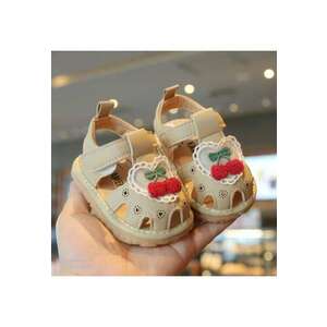 Sandale Cu Piuitoare - Model Cirese - Piele Ecologica - Velcro - Fete - Crem - Crem imagine