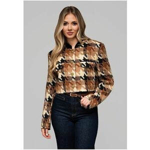 Sacou cu guler scurt din amestec de lana OW-BLZB-0103 - Maro camel imagine