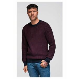 Pulover din tricot contrastant cu decolteu rotund OM-SWSW-0122 - Bordeaux imagine