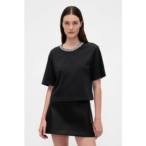 Tricou crop cu decolteu-bijuterie - Negru imagine