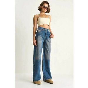Pantaloni dama denim - talie inalta - picior larg imagine