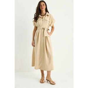 Rochie maxi HiCCUP - cu buzunare - poliester - bej imagine