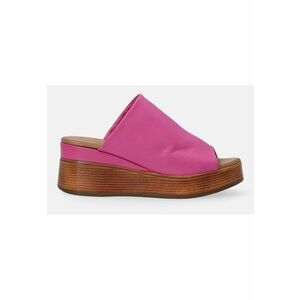 Papuci wedge de piele cu imprimeu uni imagine