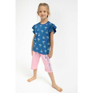 Set de tricou de bumbac si pantaloni - Albastru inchis/Roz pastel imagine