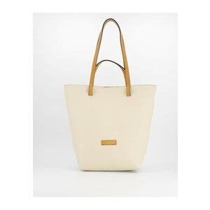 Geanta dama Shopper piele naturala 36x40x14cm manere maro - 1 buzunar interior - Bej imagine