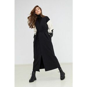 Cardigan lung cu broderii contrastante de catifea Livigno - Negru/Bej imagine