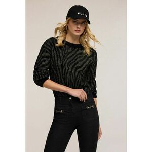 Pulover pufos cu animal print - Negru/Verde masliniu imagine