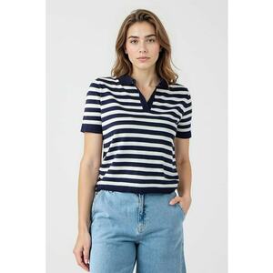 Tricou polo cu model in dungi - Alb/Bleumarin imagine