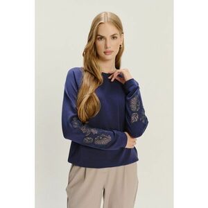 Bluza de trening cu aplicatii florale - Albastru royal imagine