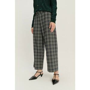 Pantaloni din amestec de modal cu croiala ampla si model in carouri - Verde pal/Albastru indigo/Alb murdar imagine