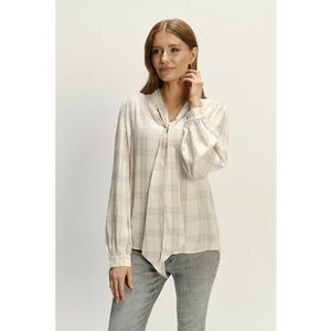 Bluza in carouri cu guler cu funda - Bej deschis imagine