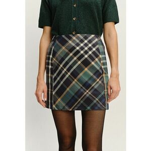 Fusta mini in carouri cu fermoar - Verde pal/Bej inchis/Crem imagine