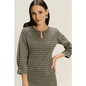Rochie scurta din amestec de modal cu model si buzunare laterale - Negru/Bej deschis imagine