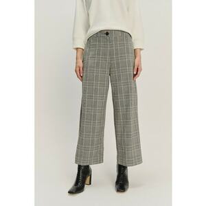 Pantaloni din amestec de modal cu croiala ampla si model in carouri - Negru stins/Verde pal/Crem imagine