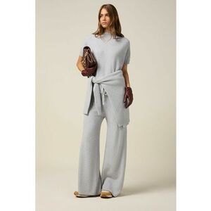 Pantaloni cu croiala ampla si snur - Gri deschis imagine