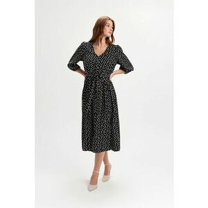 Rochie midi cu maneci bufante - Negru/Alb optic imagine