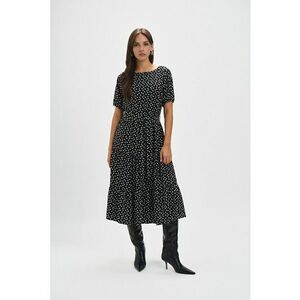 Rochie midi stratificata cu cordon in talie - Alb/Negru imagine