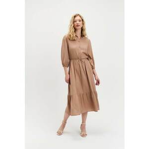 Rochie midi cu maneci bufante - Maro deschis imagine