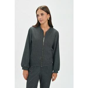 Jacheta bomber cu model in carouri si fermoar - Alb/Negru imagine