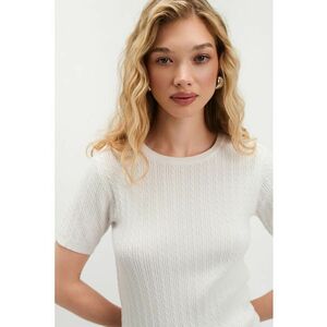 Pulover cu model torsade si maneci scurte - Alb murdar imagine