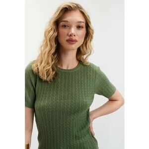 Pulover cu model torsade si maneci scurte - Verde sparanghel imagine